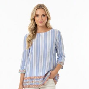 A La carte blue striped embroidered top size medium